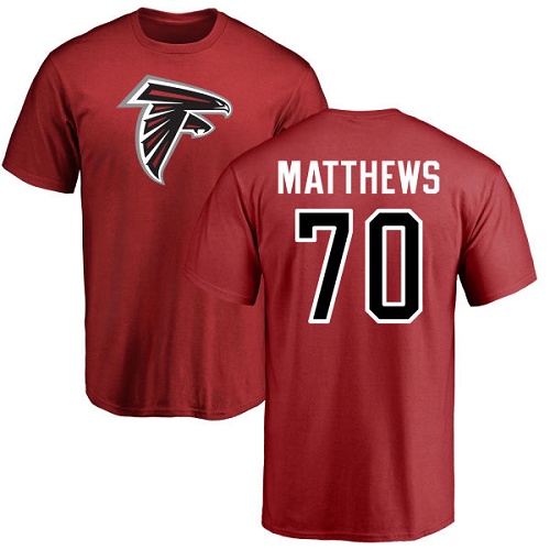 Atlanta Falcons Men Red Jake Matthews Name And Number Logo NFL Football #70 T Shirt